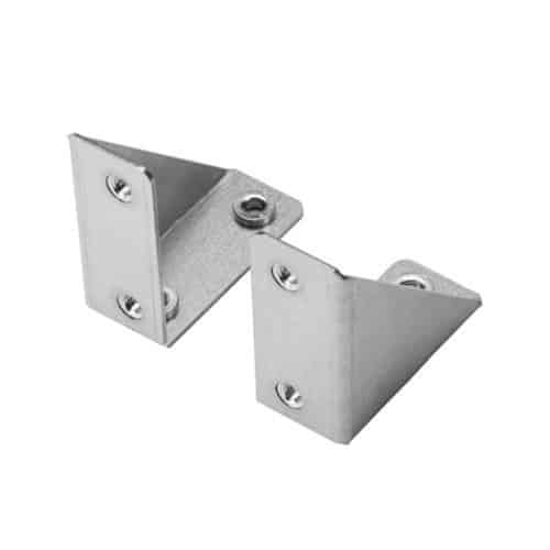 Two metal corner brackets on a white background