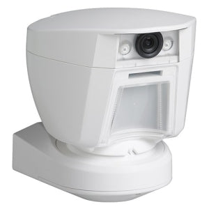 White security camera with motion sensor on a white background