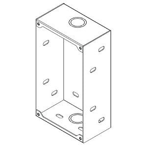 Line drawing of a rectangular metal bracket with multiple holes on a white background
