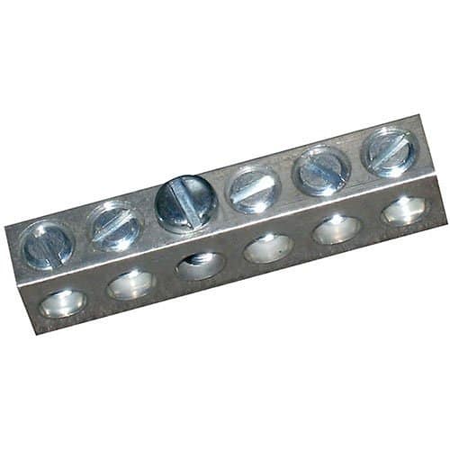 Metallic grounding bar on a white background