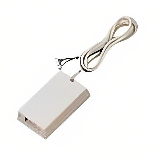 White electronic component with a cable on a white background