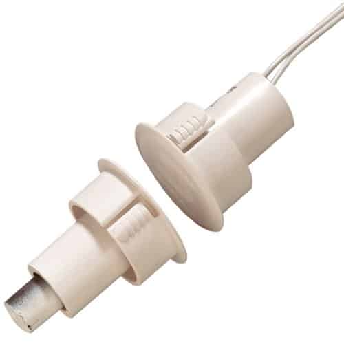 Edwards Signaling 1078-N Recessed Steel Door Magnetic Contact with Wire Leads, 1" Diameter, 1/2" Gap Size, Closed Loop, White