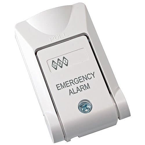 White emergency alarm pull station on a white background