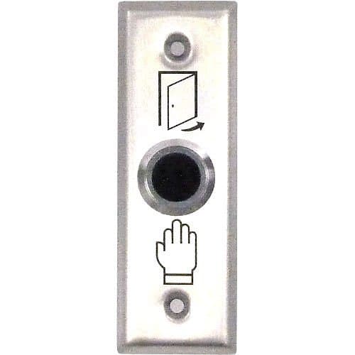 Doorbell button with hand icon and door illustration on a white background