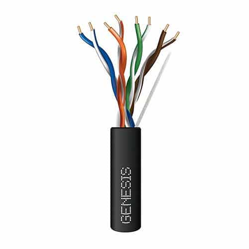 Genesis 63612108 CAT6 Plenum Cable, 23/4 Solid BC, Unshielded, CMP LP, FT6, 1000' (304.8m), Pull Box, Black
