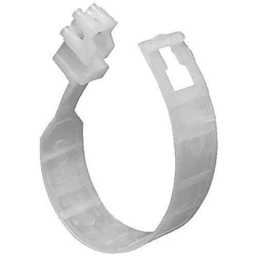 White plastic cable clamp on a white background
