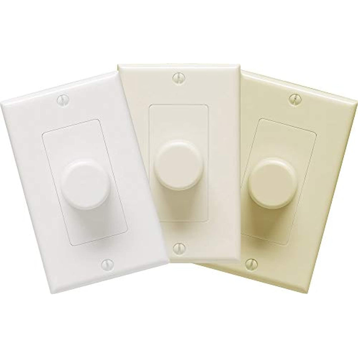 Three light switch covers in white, beige, and off-white on a white background