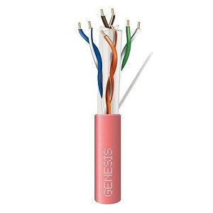 Genesis 50922111 CAT6 Plus Riser Cable, 23/4 Solid BC, Unshielded, UTP, CMR, FT4, Sunlight Resistant, 1000' (304.8m), Reel-in-Box, Pink