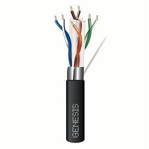 Genesis 51931108 CAT6a Riser Cable, 23/4 Solid BC, Unshielded, CMR, FT4, Sunlight Resistant, 1000' (304.8m) Pull Box, Black