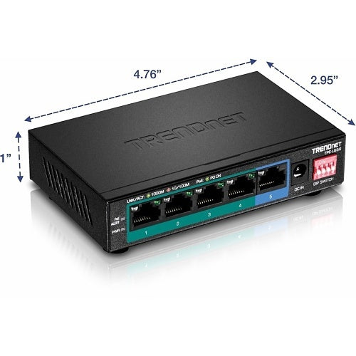 TRENDnet TPE-LG50 5-Port Gigabit Long Range PoE+ Switch, 10Gbps