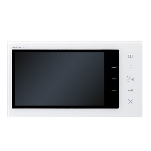 White electronic device with a black screen on a white background