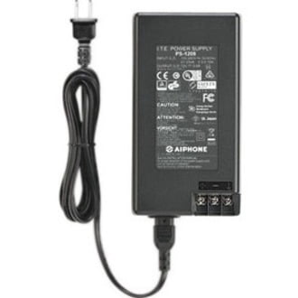 Black power supply adapter with cable on a white background