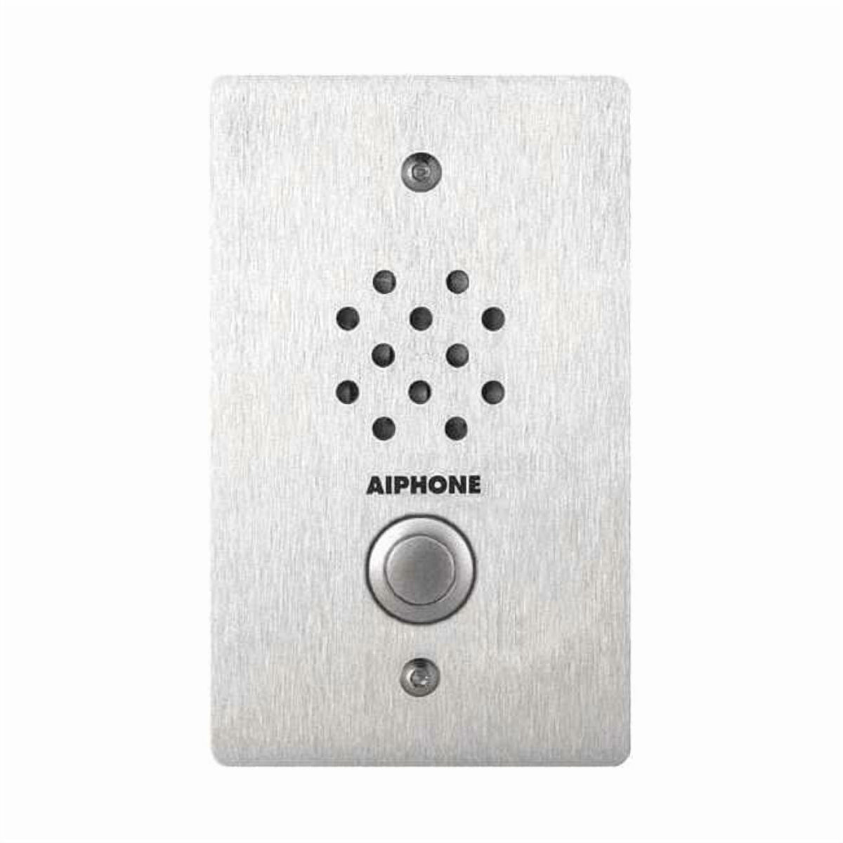 Silver doorbell panel with Aiphone logo on a white background