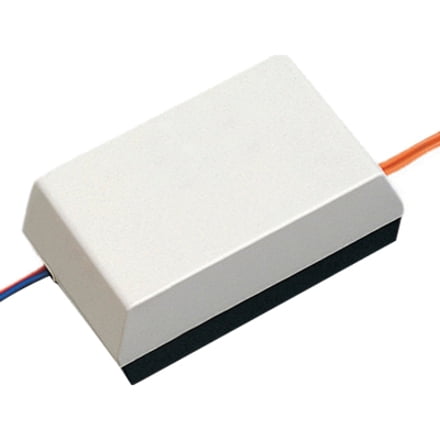 Rectangular electronic component with wires on a white background