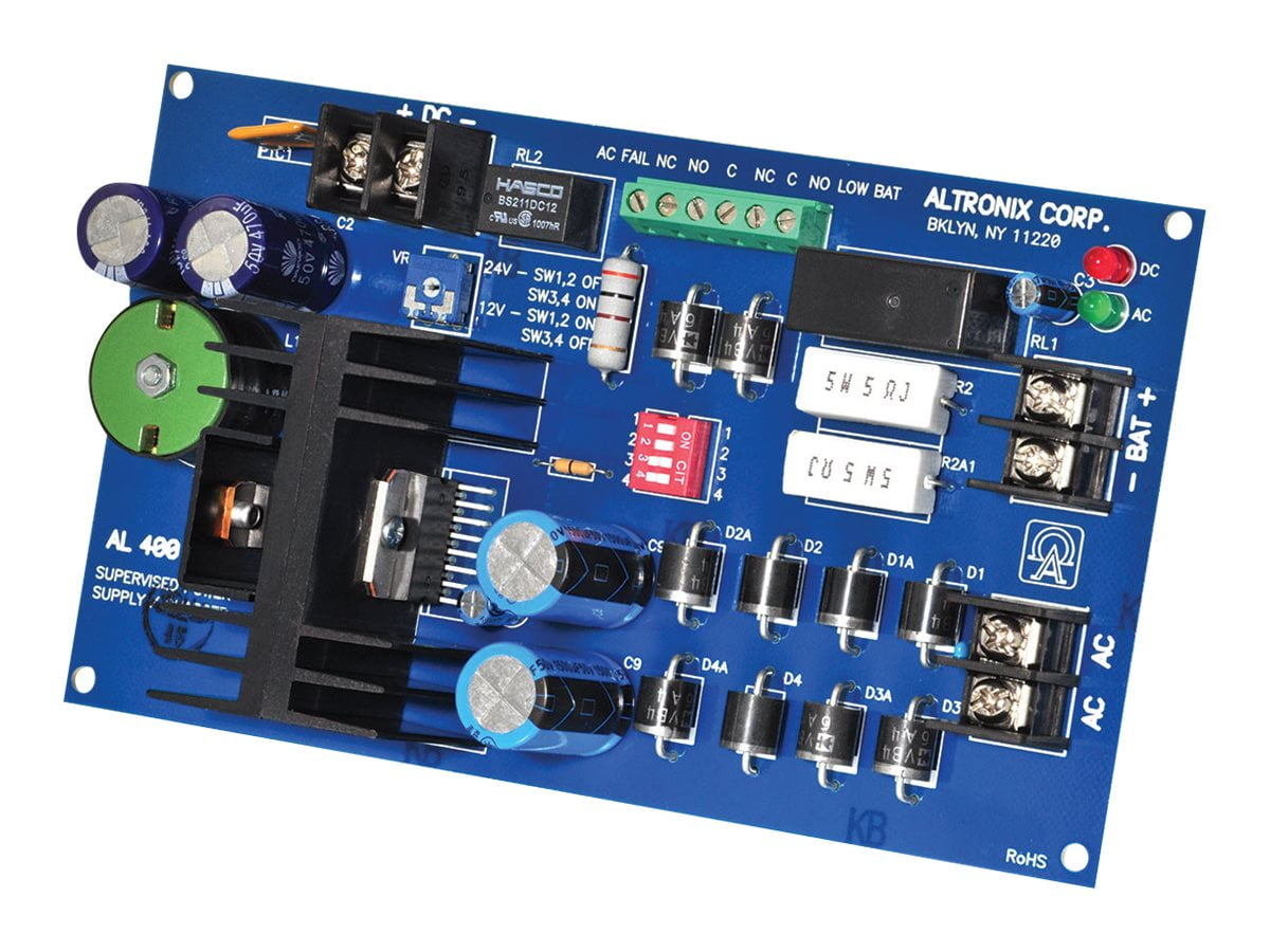 Altronix AL400ULB Power Supply Charger, Single Class Output, 12/24VDC at 4A, Board