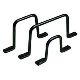 Black metal brackets on a white background