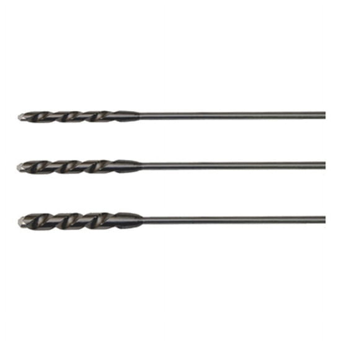 Set of three drill bits on a white background