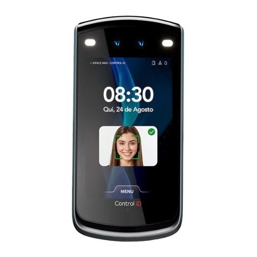 entrance control device with face recognition feature on a white background