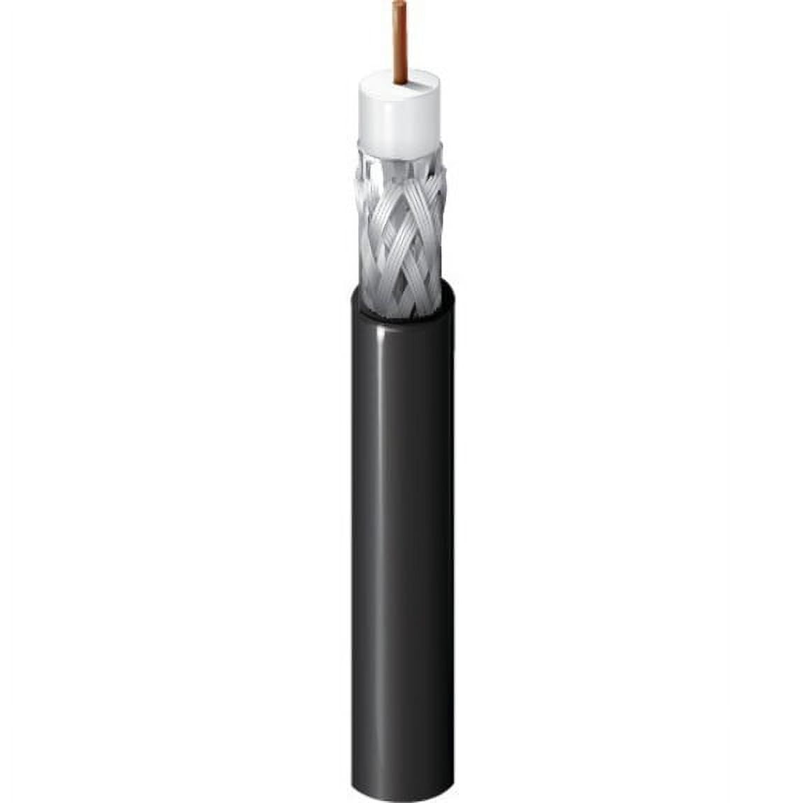 Coaxial cable with black jacket on a white background