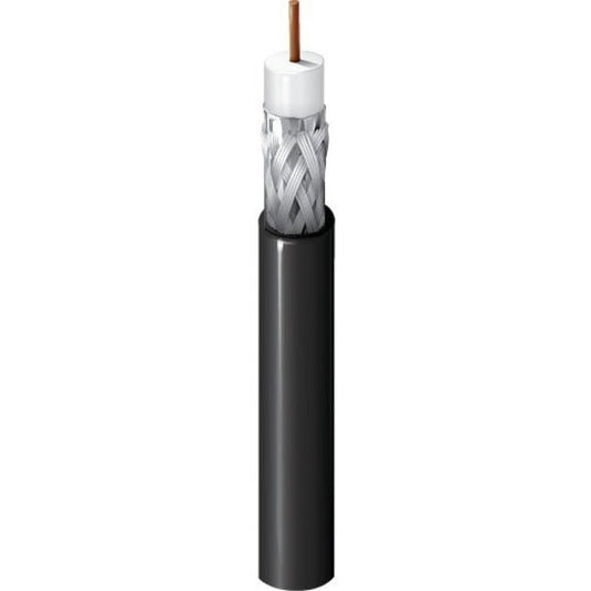 Belden 0101000 RG-59 Coaxial Vdeo Cable, 75 ohm SDI Coax, 20AWG Solid Bare Copper Conductor, PE Insulation, Foil 95% Tinned Copper Braid Shield, PVC Jacket, CMR, 1000' (304.8m) Reel, Black