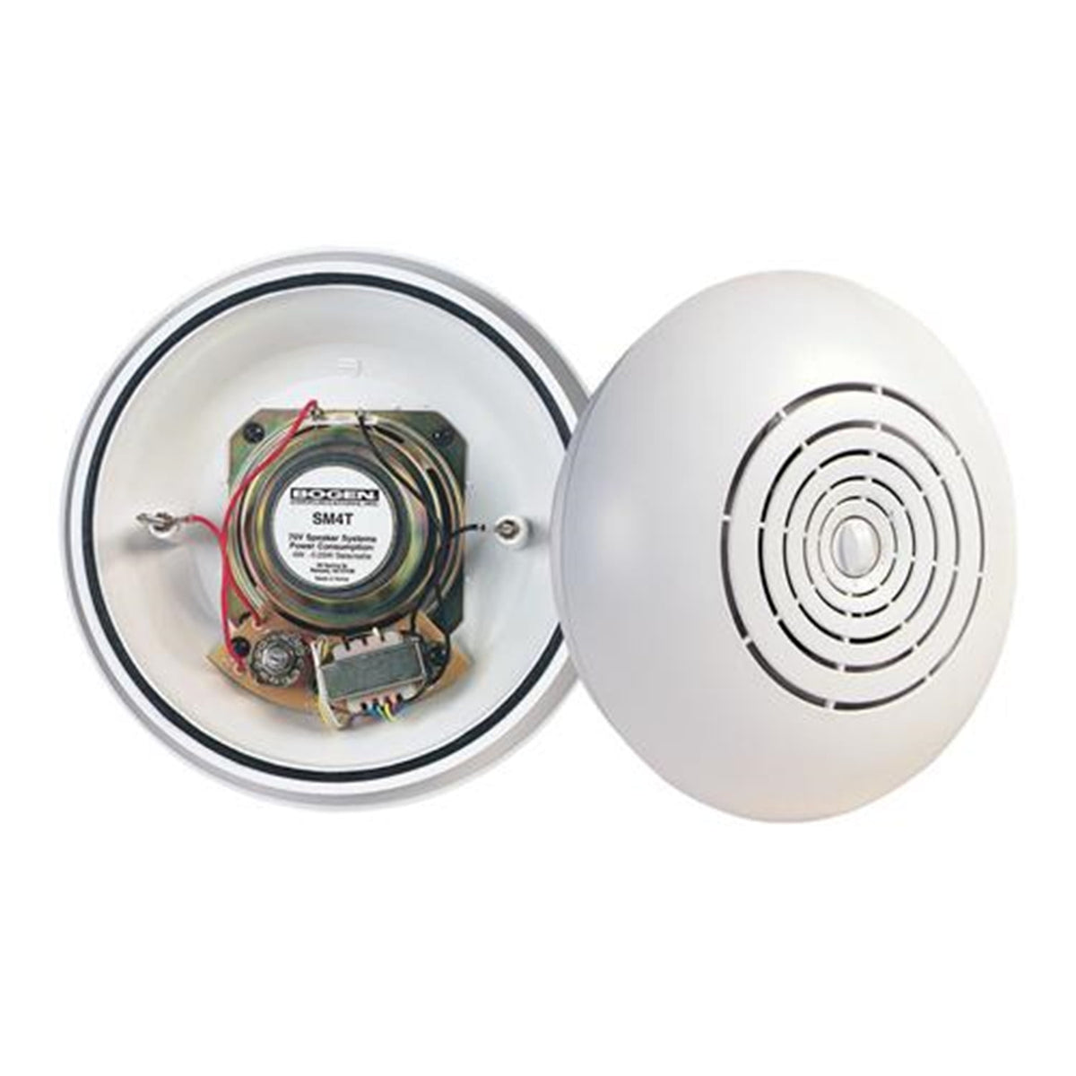 White fire alarm with visible components on a white background