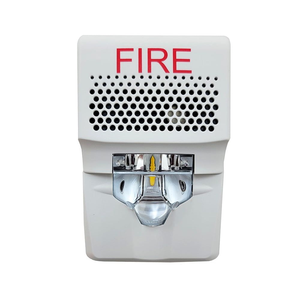 Fire alarm with 'FIRE' text on a white background