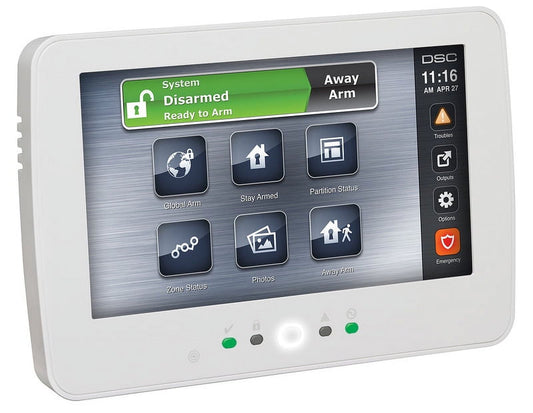 DSC HS2TCHPRO PowerSeries Pro 7" Hardwired Touchscreen Alarm Keypad with Prox Support, White