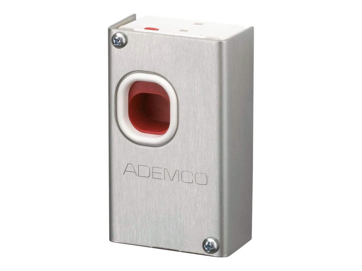White rectangular metal box with a circular opening on a white background