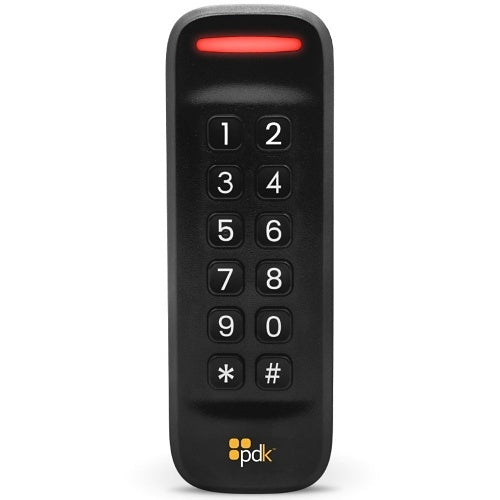 Black keypad with number keys and special characters on a white background, featuring the PDK logo.