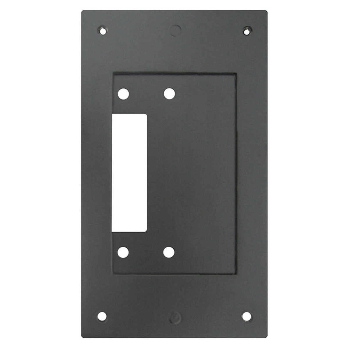 Black switch plate with a single toggle cutout on a white background