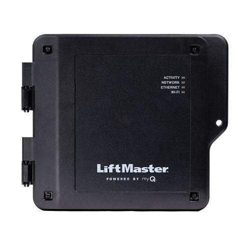 Black electronic device with 'LiftMaster' branding on a white background