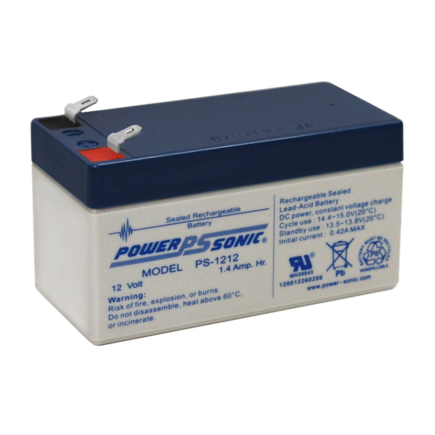 Power Sonic PS-1212F1 PS Series, 12V 1.4Ah General Purpose Reachargeable SLA Battery, F1 Terminals