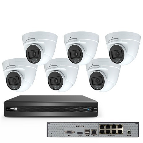 Speco ZIP8T2B Blue Series Surveillance Kit with 8-Channel Network Video Recorder with (8) Built-in PoE Ports and (6) 4MP IP Turret Cameras