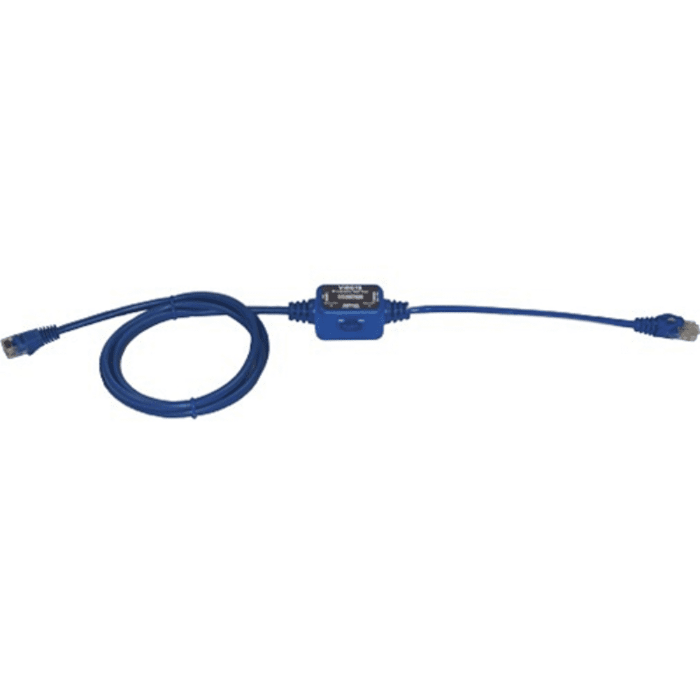 Blue Ethernet cable with a network adapter on a white background