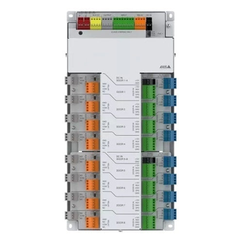 Electrical panel with colored connectors on a white background