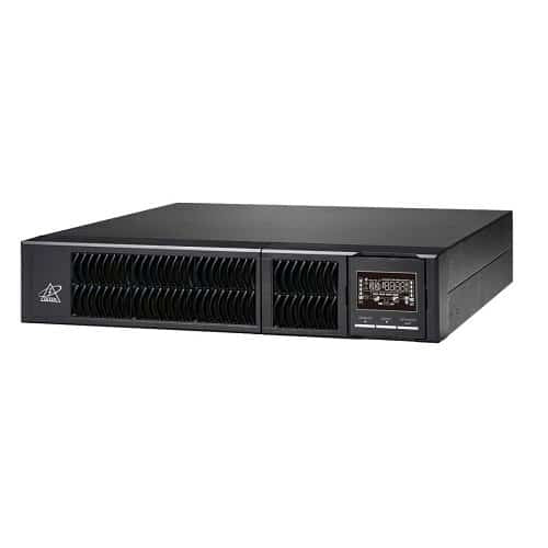 Black UPS (Uninterruptible Power Supply) device on a white background