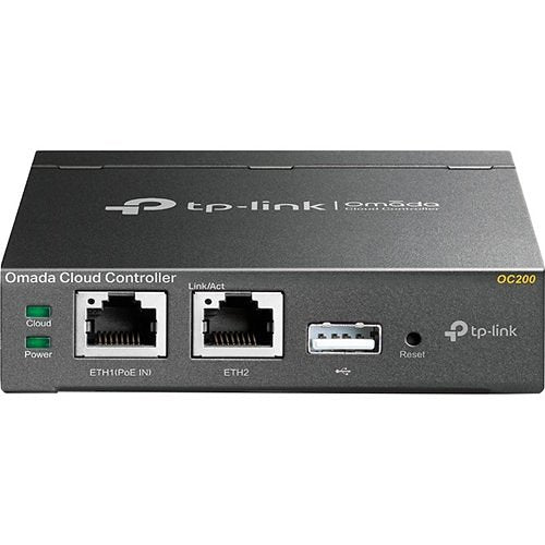 TP-Link network device with two Ethernet ports and a USB port on a white background