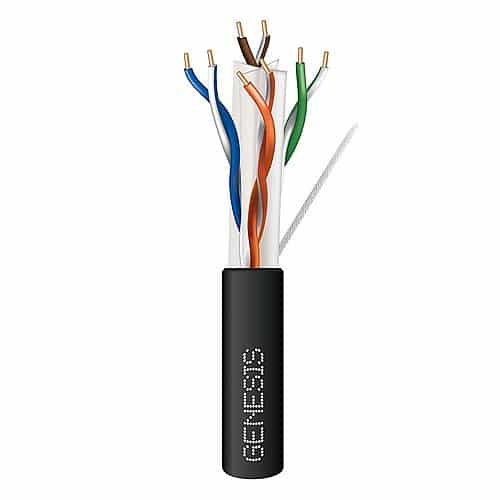 Genesis 51021108 CAT6 Plus Plenum Cable, 23/4 Solid BC, UTP, Unshielded, CMP, LP, FT6, 1000' (304.8m), REELEX Pull Box, Black