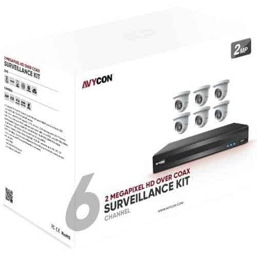 AVYCON AVK-TL91E6 7-Piece Surveillance Kit, (1) 8-Channel DVR, 2TB HDD, (6) 2.1MP IR Turret Dome Cameras, 2.8mm Lens, White