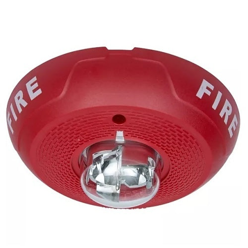 Red fire alarm with 'FIRE' text on a white background