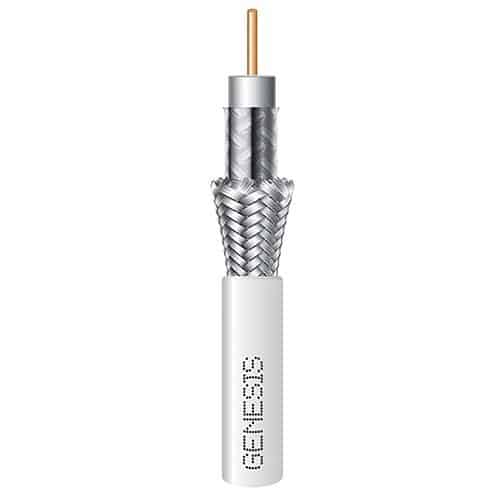Genesis 50035501 RG6 CCS Dual-Shield Coaxial CCTV Cable, 18 AWG Solid BC, CL2, CM, Sunlight Resistant, 500' (152.4m), Pull Box, White