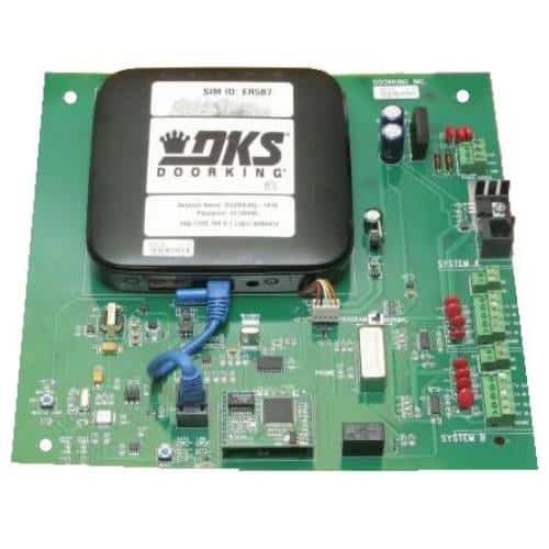 Electronic circuit board with DKS branding on a white background