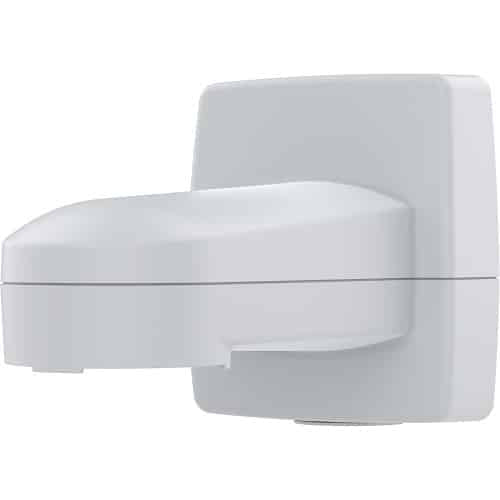 White wall mount for a security camera on a white background