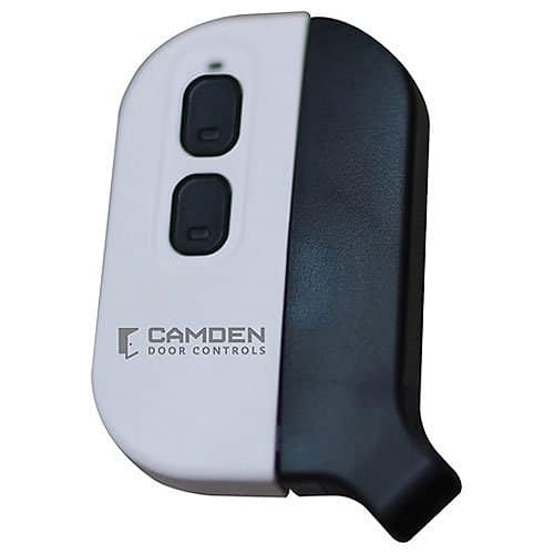 Camden door control remote with two buttons on a white background