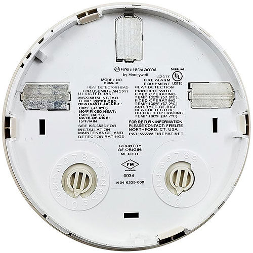 Fire-Lite H365-IV Addressable Heat Detector, Low-Profile Intelligent 135°F Fixed Thermal Sensor, LiteSpeed and CLIP, Ivory