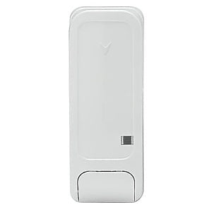Rectangular, white plastic security sensor on a white background