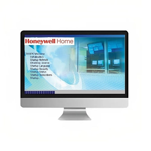 Computer monitor displaying Honeywell Home software on a white background