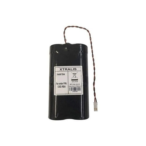Black battery with Xtralis label on a white background