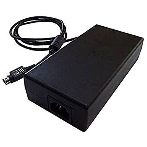 Black power adapter with cable on a white background