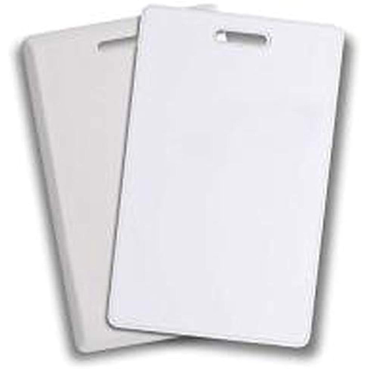 Two white key cards on a white background
